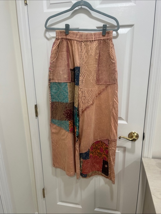 POL Dresses & Skirts - POL Patchwork pants  in Peach with Teal & Navy Accents
